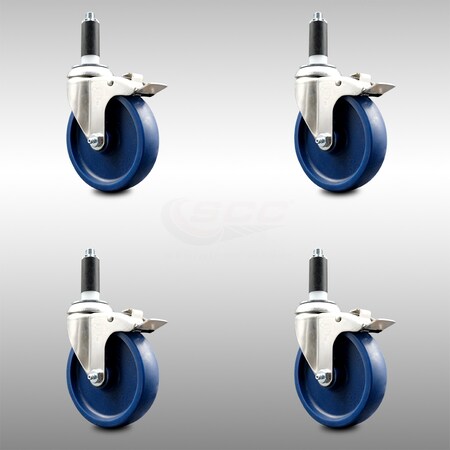 Service Caster 5 Inch 316SS Solid Poly Swivel 1-1/8 Inch Expanding Stem Caster Set Lock Brake SCC-SS316TTLEX20S514-SPUS-118-4